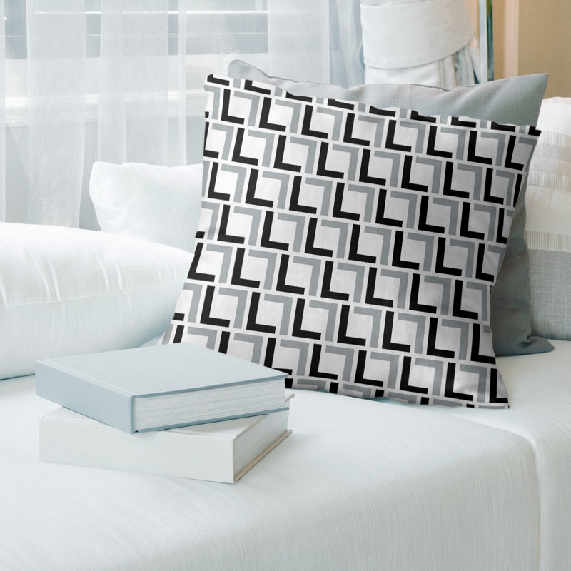 Housse de coussin Oakland, Blanc / Gris / Noir, 16" x 16", Croisé en coton