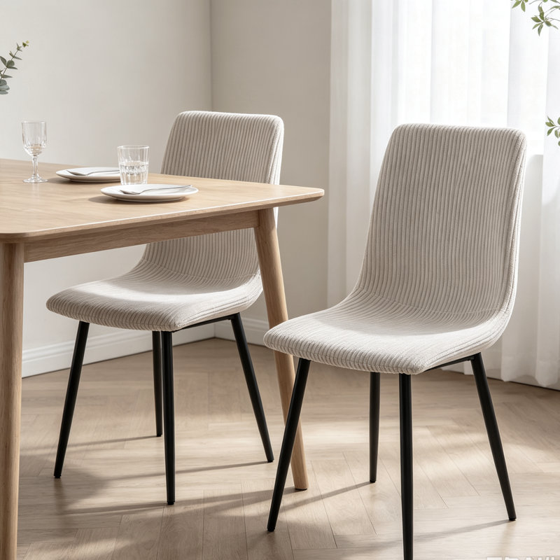 48cm H Corduroy Upholstered Upholstered Back Side Chair in Beige, Beige