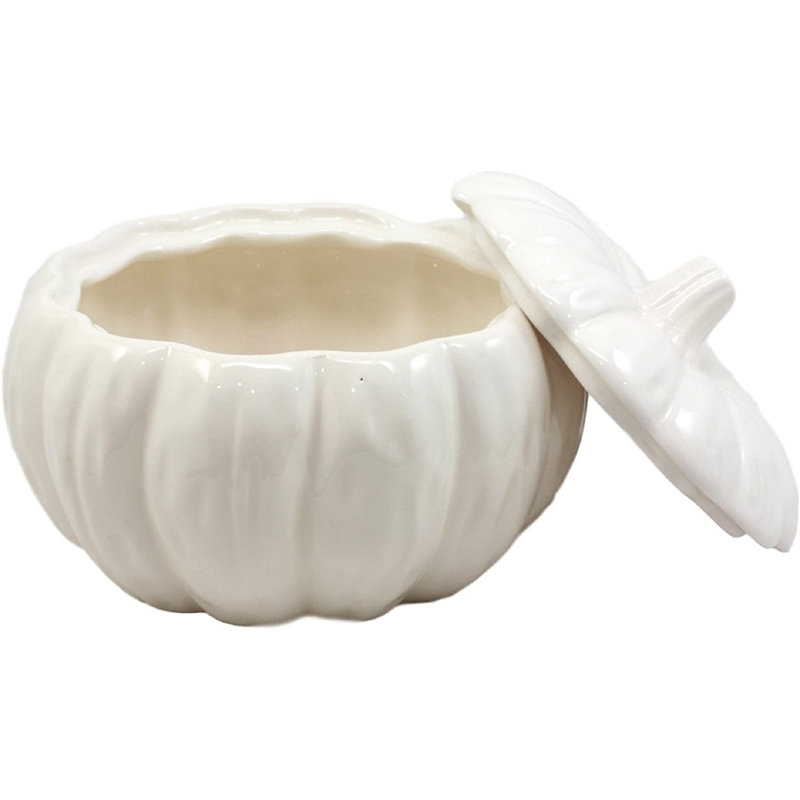 Bol à citrouille avec couvercle en grès cérame blanc Gracie Oaks 6 po de diamètre (6)