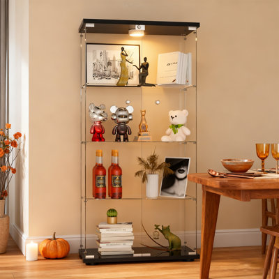 Dedorah Glass Display Cabinet, Curio Storage Cabinet with Door and LED Light