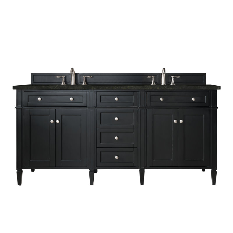 Dussault 72" W Double Vanity, Black Onyx, White Zeus, 8" Widespread
