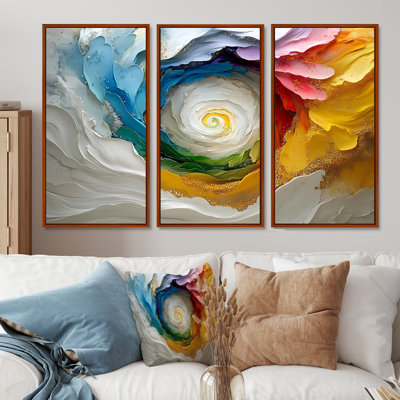 Vortex rose de la vie accentué de bleu I - Ensemble de décorations murales spirales abstraites