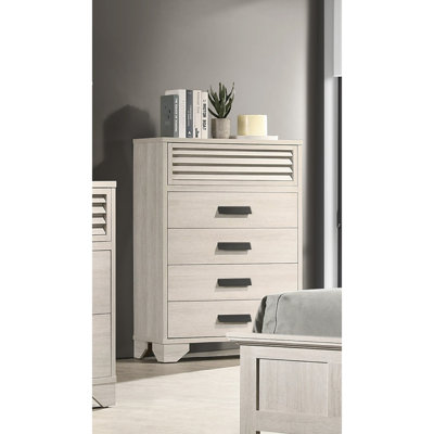Contemporary 5-Drawer Louvered Design Chest Finger Pull Hardware Bedroom