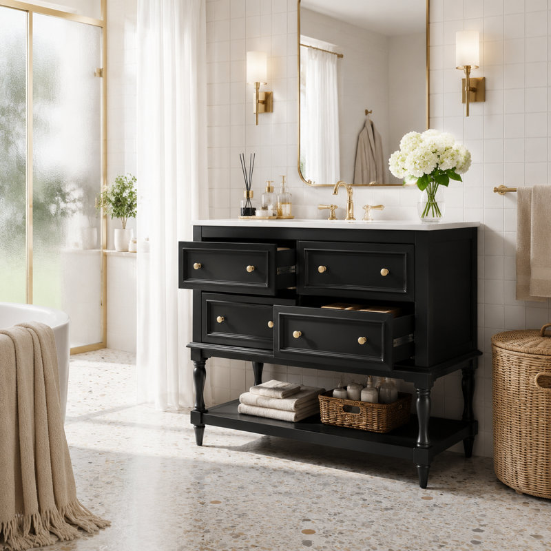 Armoire de salle de bain noire satinée