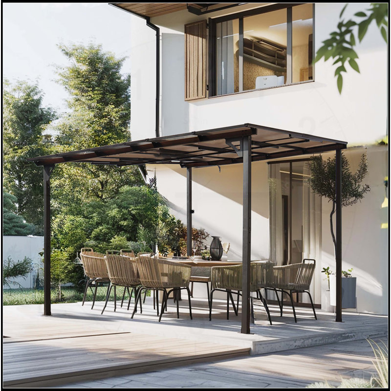 10' Outdoor Pergola Gazebo,Wall-Mounted Lean to Metal Awning Gazebo with Roof,Large Heavy Duty, 97.68" H x 120" W x 120" D