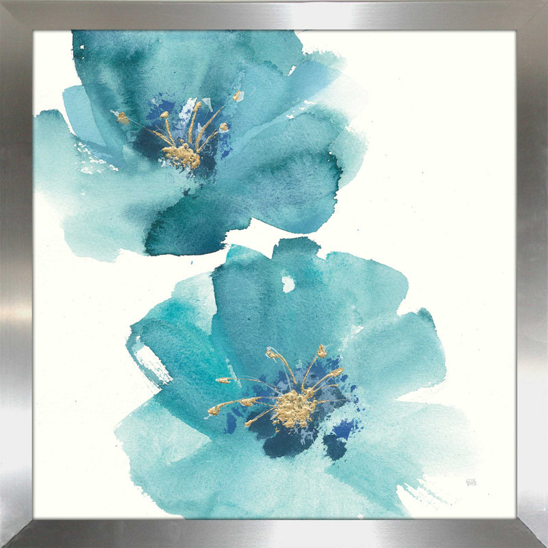« bleu cosmos iii », reproduction de peinture à l’aquarelle, H 21,5 po x l 21,5 po x P 0,75 po, Encadrement argenté