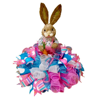 Easter Ribbon Centerpiece Pink Mesh Blue Foil Wired Ribbons Glitter Eggs Spring Décor