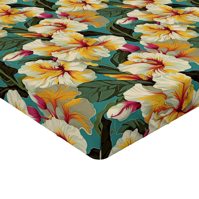 Drap-housse rustique Ambesonne, Drap-housse très grand californien, Abricot, rose foncé, bleu sarcelle / floral