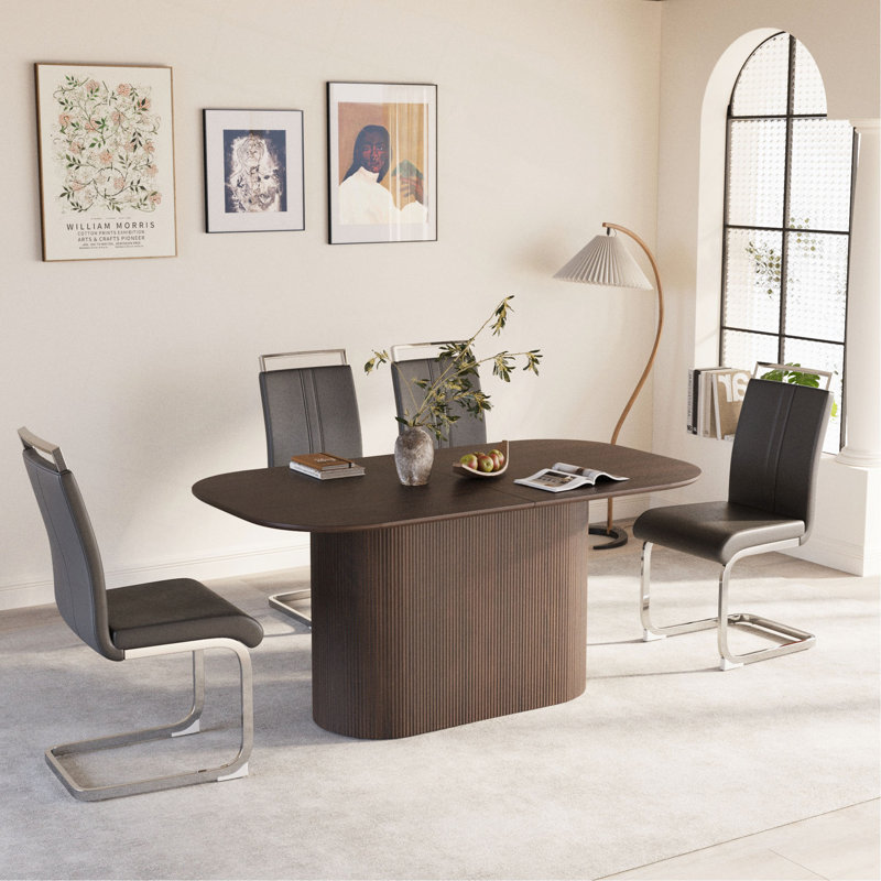 Ensemble de table de salle à manger en bois aggloméré de 63 po de style moderne médiéval et de chaise en polyuréthane sans accoudoirs. Ensemble de chaises de bureau et de pieds en métal, convenant à la maison et à la cuisine