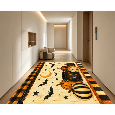 Tapis d'Halloween, tapis de citrouille-lune, tapis antidérapant, décoration artistique d'intérieur pour salon, chambre à coucher, entrée, cuisine, appartement