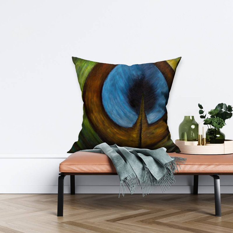 Peacock feather center - 26"x26" Throw pillow - Poly twill - Print on demand