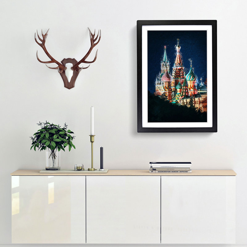 The Kremlin in Moscow Russia - Picture Frame Painting Print, 36cm H x 27cm W x 2cm D, Black Framed