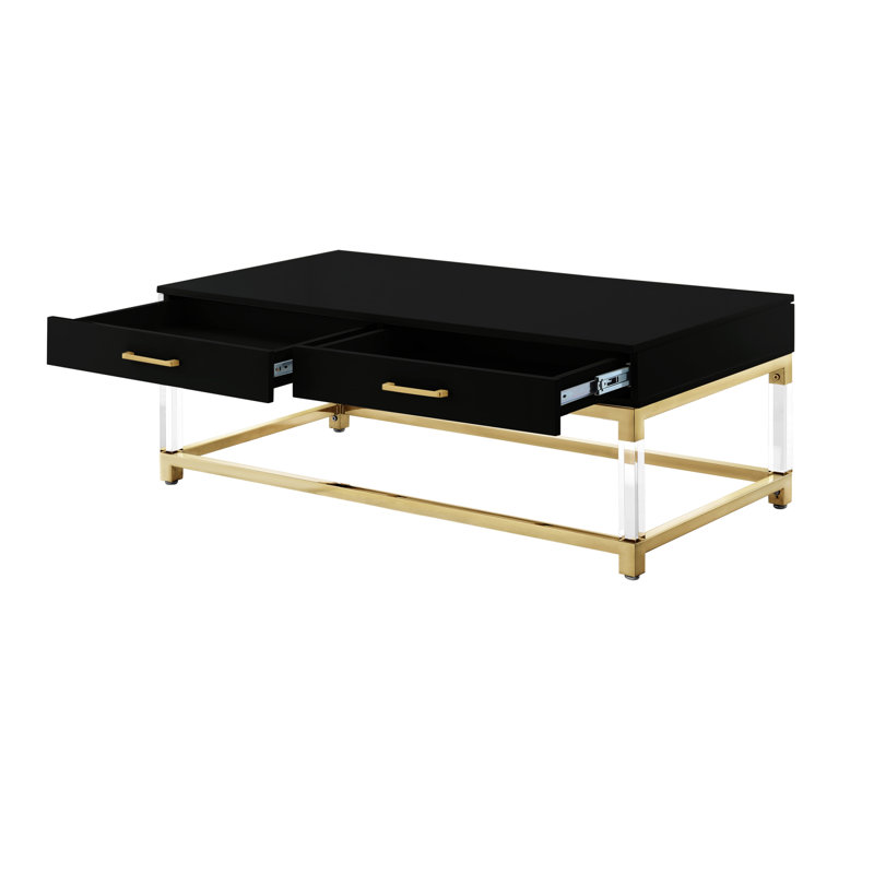 Table basse avec rangement Ungar, Noir, Doré
