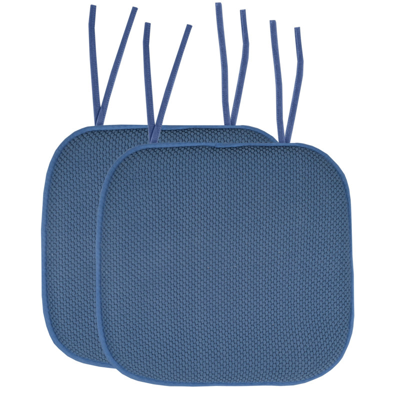 Honeycomb Memory Foam Non-Slip 16" x 16" Chair Cushion Pad with Ties, Blue, 2