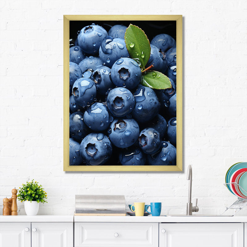 «Fruit Plump Blueberry Pointillism», reproduction d'art sur toile, H 44 po x l 34 po x P 1,5 po, Encadrement doré
