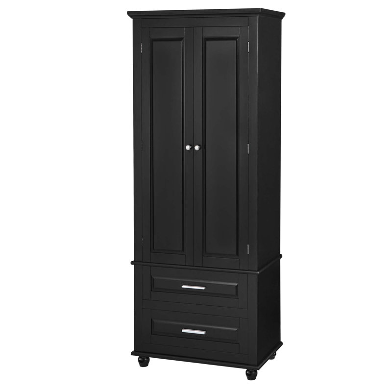 Grande armoire de rangement avec deux tiroirs pour la salle de bain, Noir