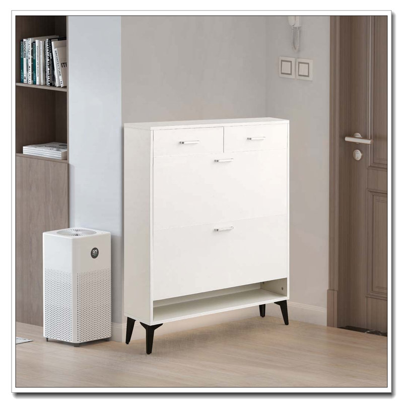 Free Standing Tipping Bucket Shoe Rack Organizer with 2 Flip Drawers