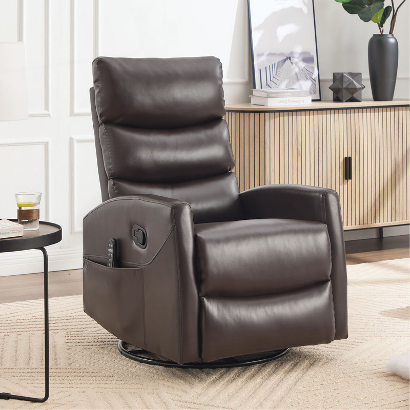 Heat Massage Manual Recliner Chair With Rocker And Swivel In Fabric For Living Room, Brown