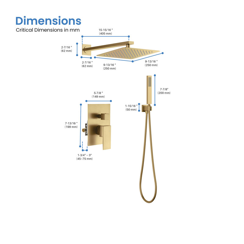 Cube Pressure Balanced 2 Function Shower System with Rough-in Valve, Brushed Brass
