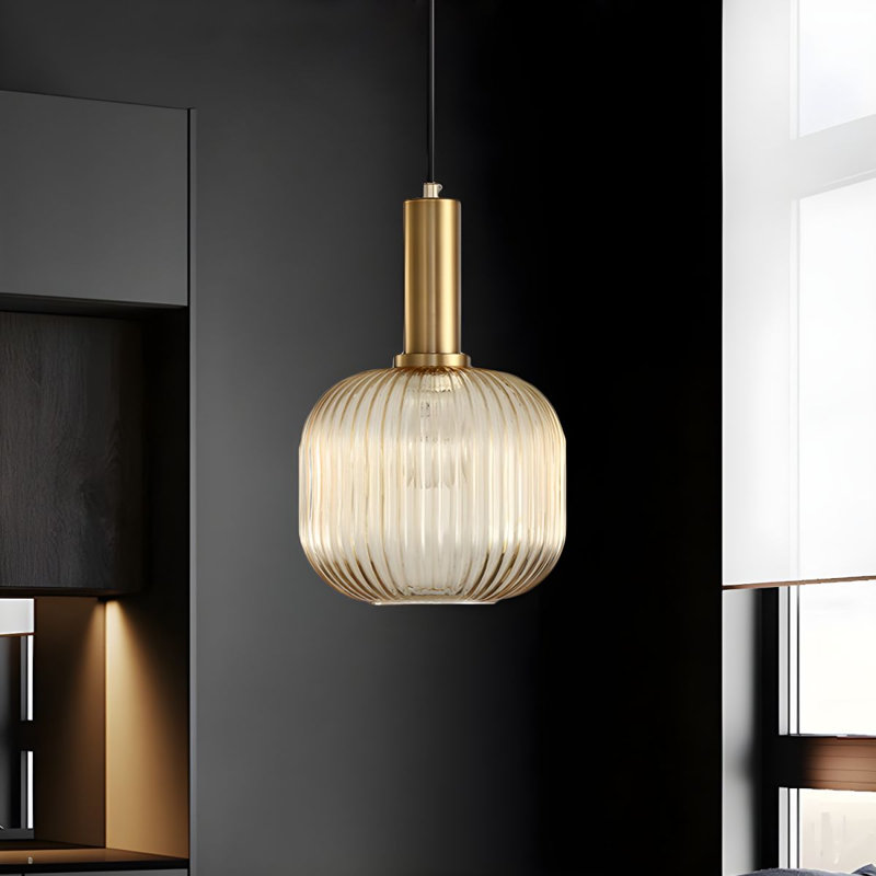 Yarlyn 1 - Light Brushed Brass Pendant, Amber