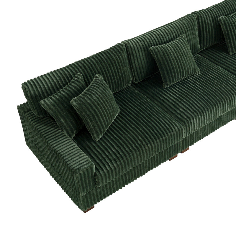 4 - Piece Upholstered Faux Rabbit Fur Flannel Modular Sectional Sofa with Armrests & Throw Pillows, Green