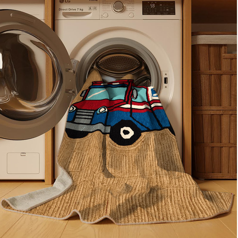 Machine Washable Transportation Brown Area Rug, Rectangulaire 2 pi x 3 pi