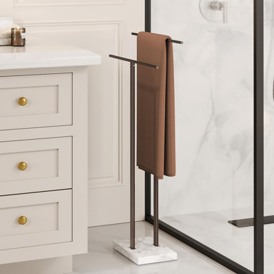 Porte-serviettes autoportant à deux niveaux en acier inoxydable 33 po avec base en marbre
