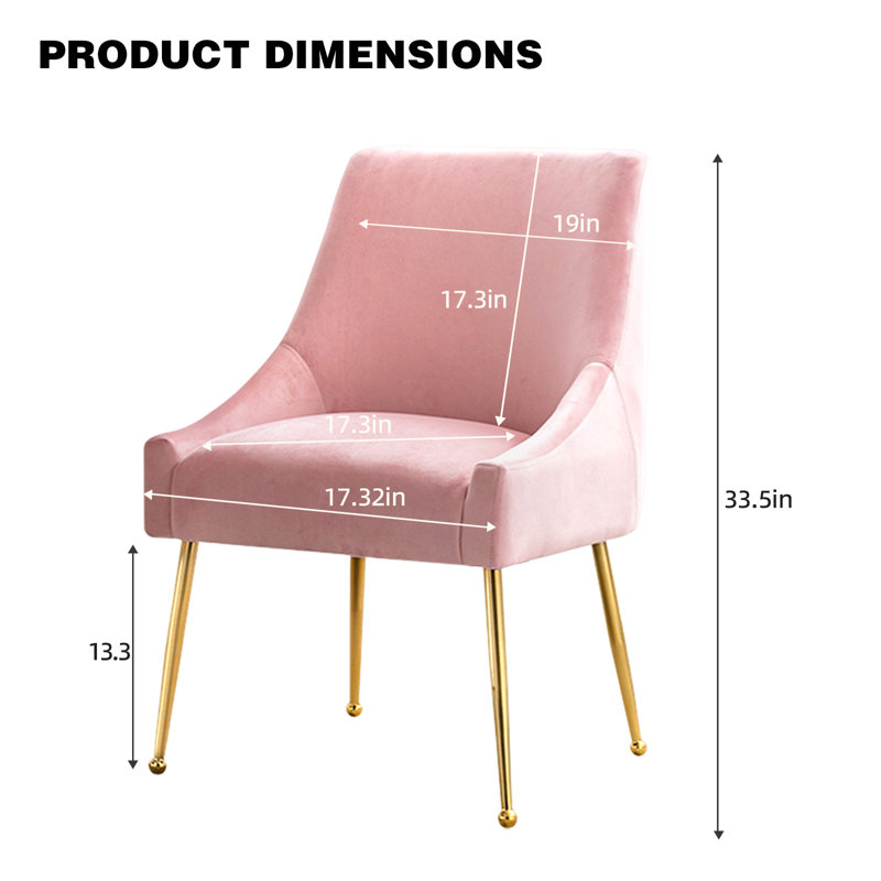 Velvet Upholstered Side Chair  With Gold Legs, Pink