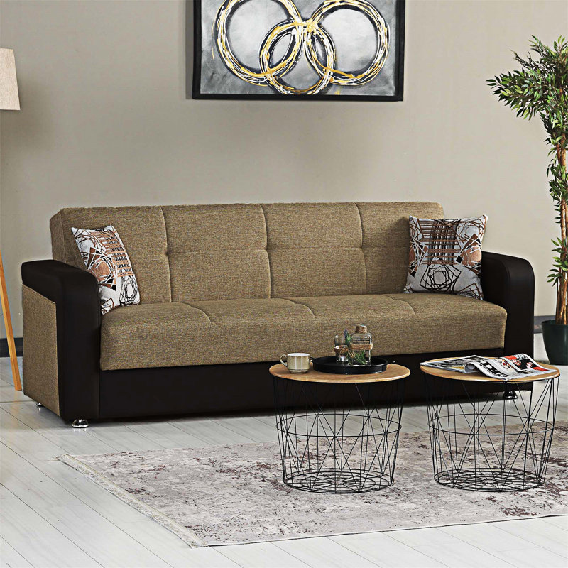 Canapé-lit rembourré convertible avec rangement, Brun / Beige