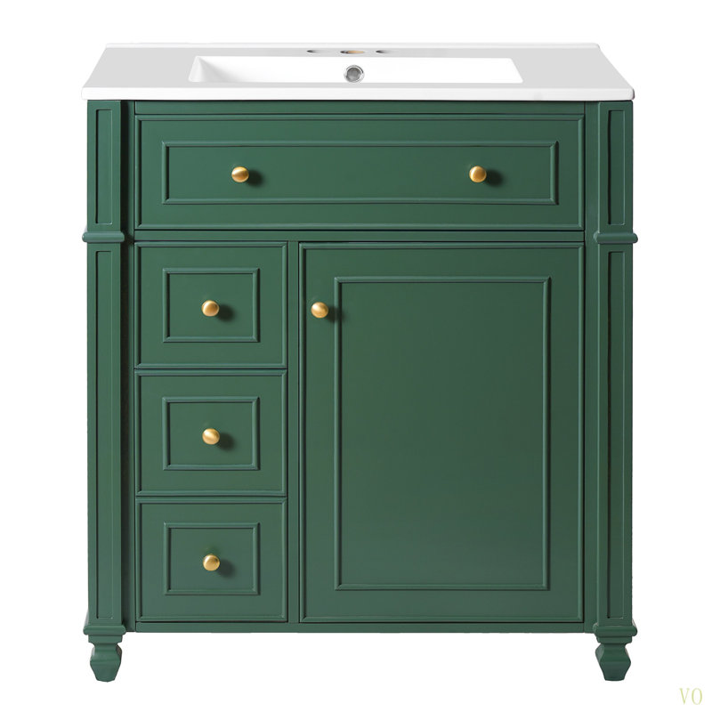 Meuble-lavabo de salle de bain avec lavabo en céramique, 30 po, armoire de rangement avec portes à fermeture en douceur et organisateur de porte
