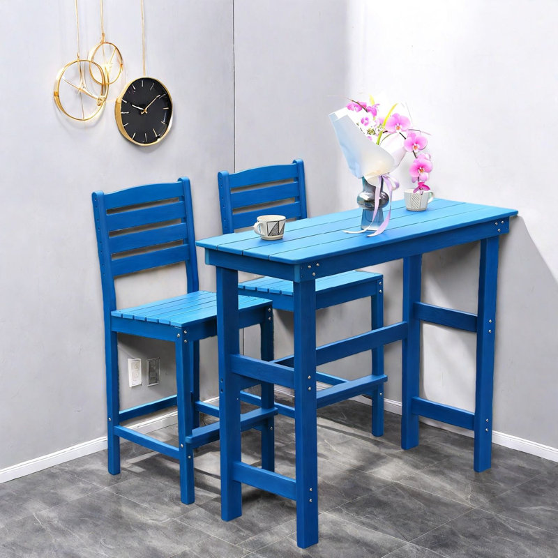 Ensemble de table de salle à manger durable en PEHD, mobilier d'extérieur bleu lac, pour jardin et patio
