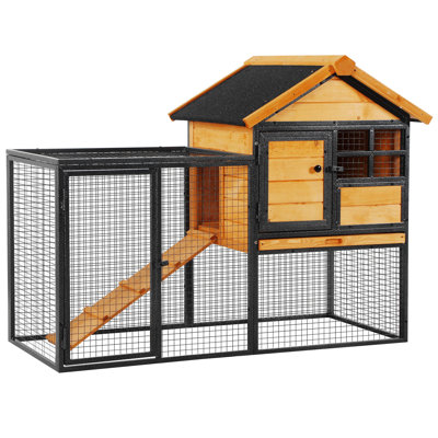 2-Level Rabbit Hutch Bunny House With Weatherproof Asphalt Roof, Removable Tray And Ramp For Outdoor