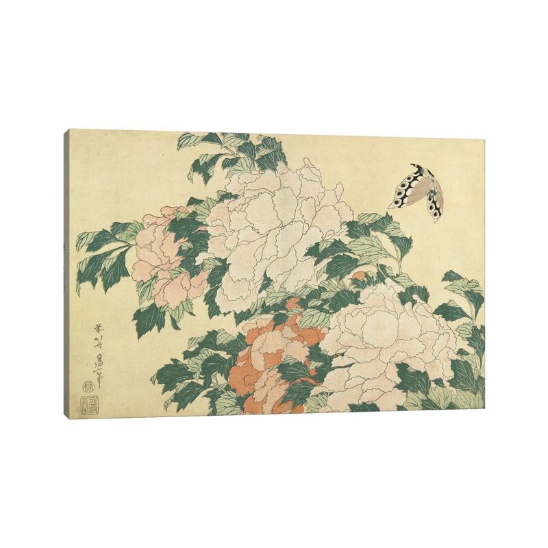 Peonies And Butterfly, C.1830-31 by Katsushika Hokusai - Wrapped Canvas Gallery-Wrapped Canvas Giclée