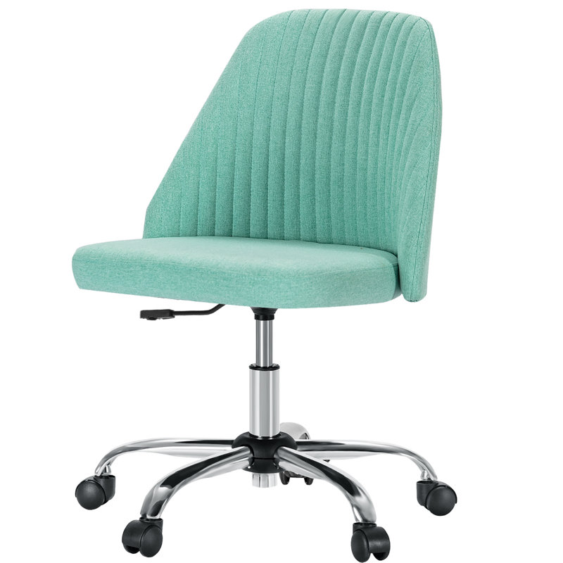 Chaise de bureau pivotante moderne sans accoudoirs en tissu, chaise de travail à hauteur réglable avec roulettes pour petits espaces
