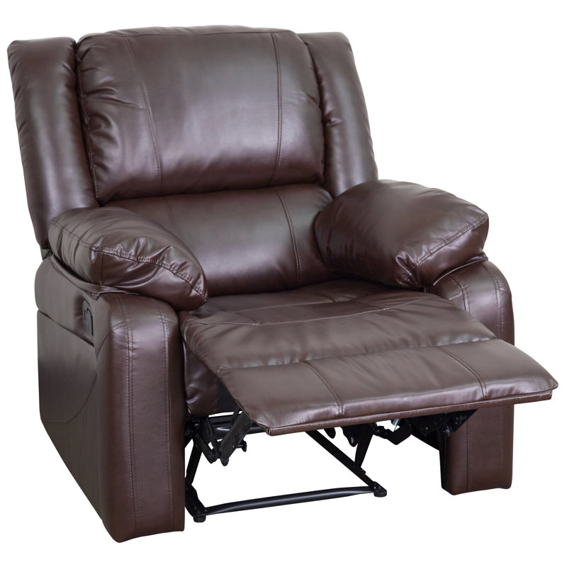 Arland Contemprary Faux Leather Pillow Back Recliner, Brown Leather Match