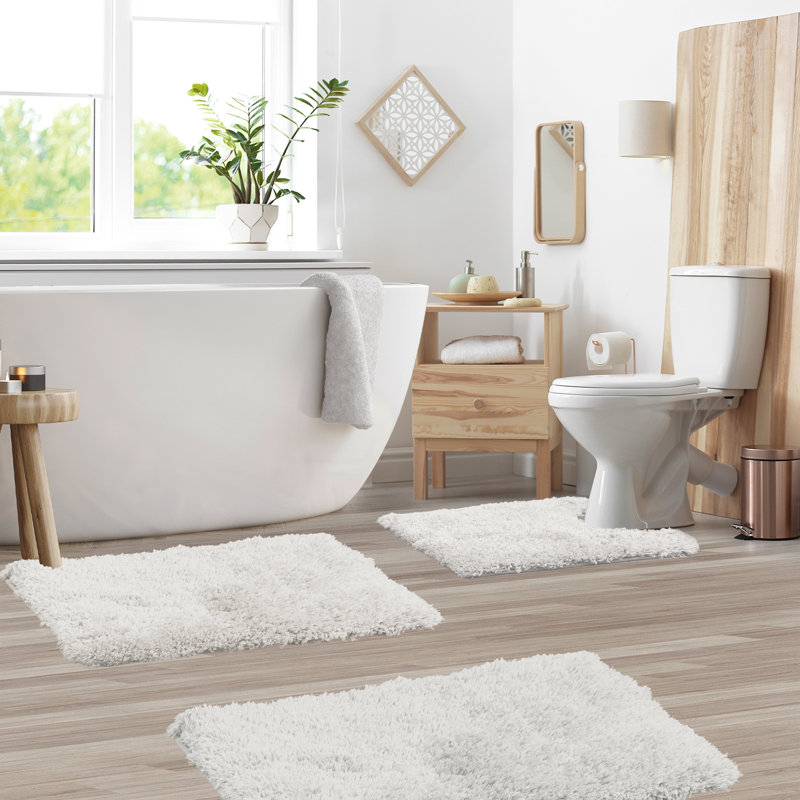 Ensemble de 3 tapis de salle de bain Kriebel, Blanc
