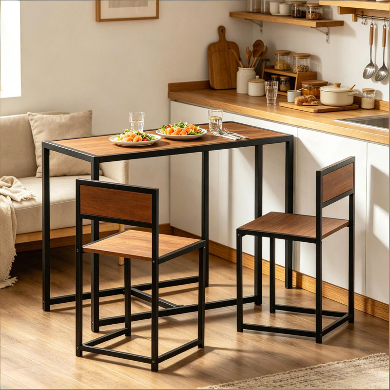 Modern Kitchen Table and Chairs,Comfortable Dining Room Sets,3-Piece Stylish Dining Table Set(Only 1pcs Table,2pcs Stools)