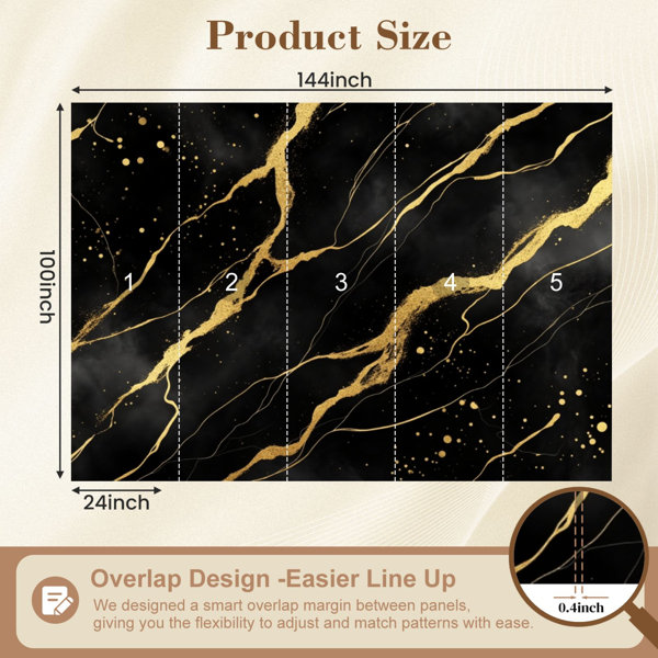 Red Barrel Studio Peel and Stick Wallpaper Abstract Black Gold Marble ...