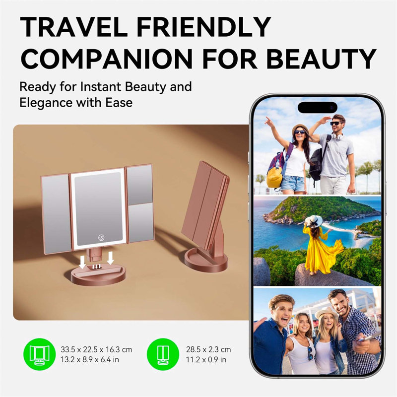 Demetrias Plastic Rectangle Freestanding Vanity Mirror, Rose Gold