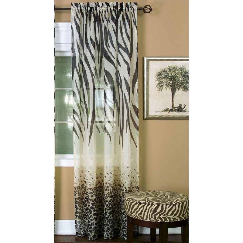 Semi Sheer Curtain Single Panel, Black/White, 50" W x 84" L