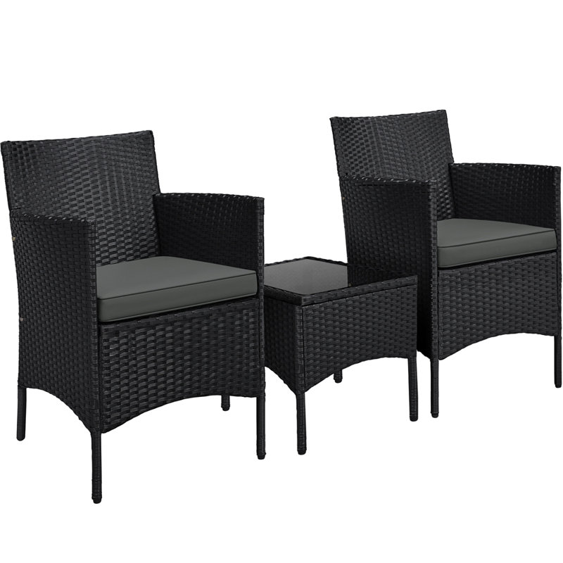 Argonne 2 Seater Rattan Conversation Set, Black/Grey