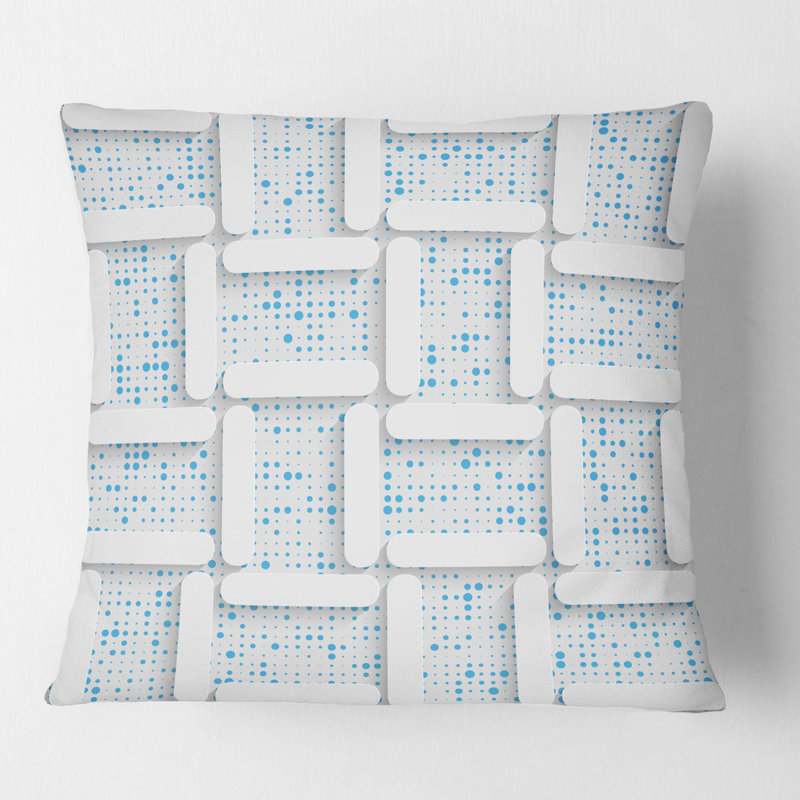 Coussin 3D imprimé blanc et bleu clair I - Mid-Century, 16 po x 1 po