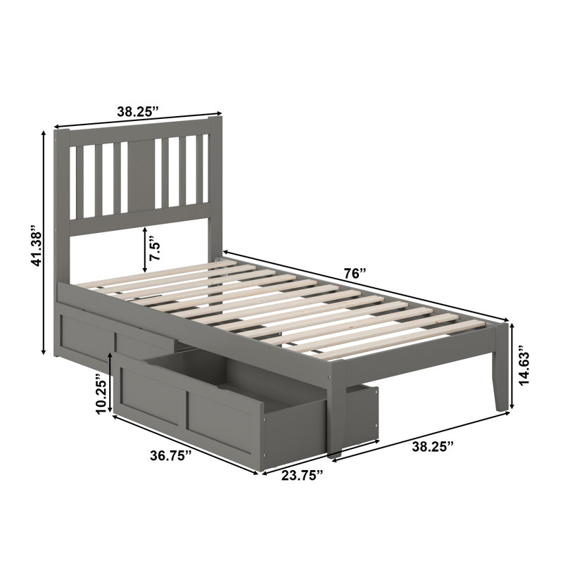 Lit plateforme avec rangement en bois massif Zosia, Simple, Gris