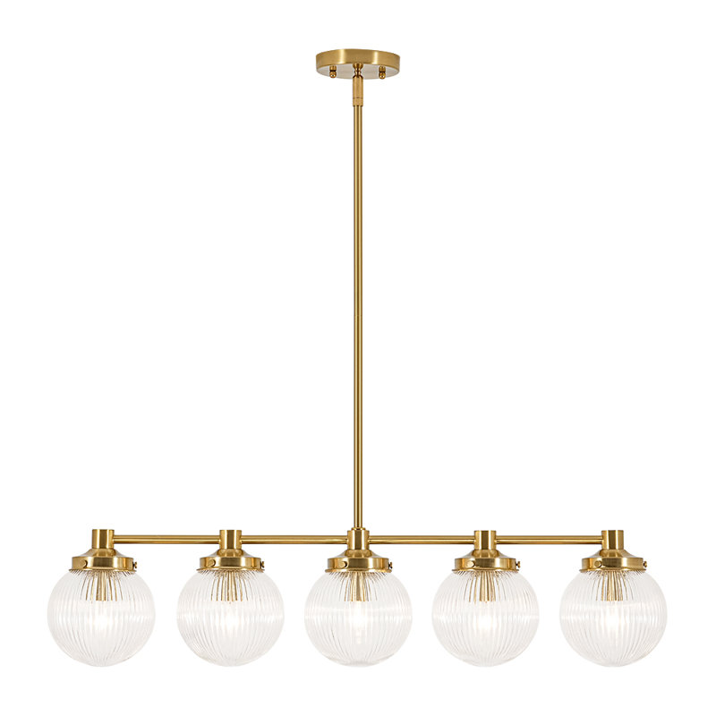 Modern 5-Light Ribbed Glass Kitchen Island Linear Pendant