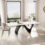 Table de salle à manger rectangulaire moderne, table de cuisine blanc brillant avec plateau en pierre frittée, pieds en acier en forme de N-263665601-250461325