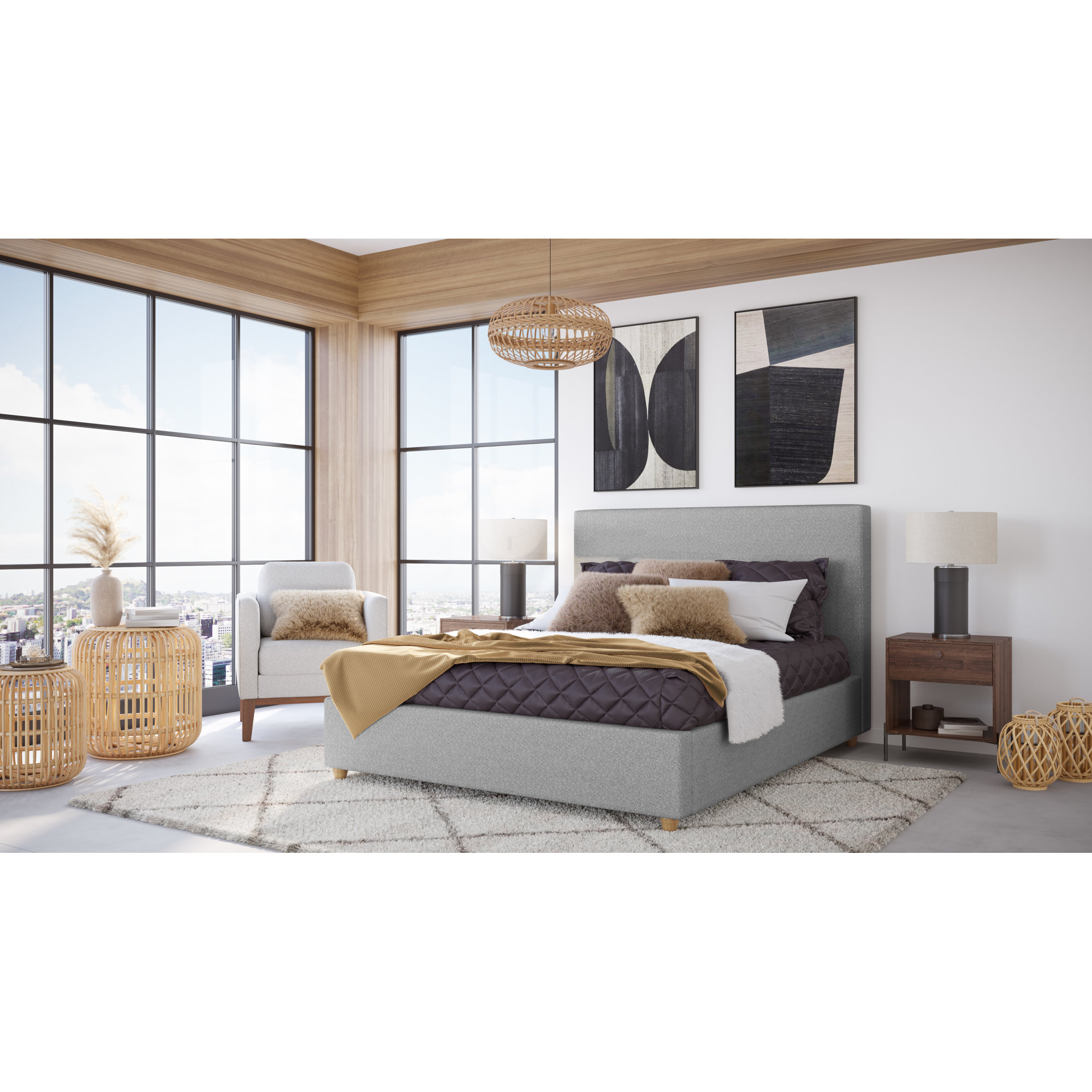 Corrinne Upholstered Bed, Queen, Pewter