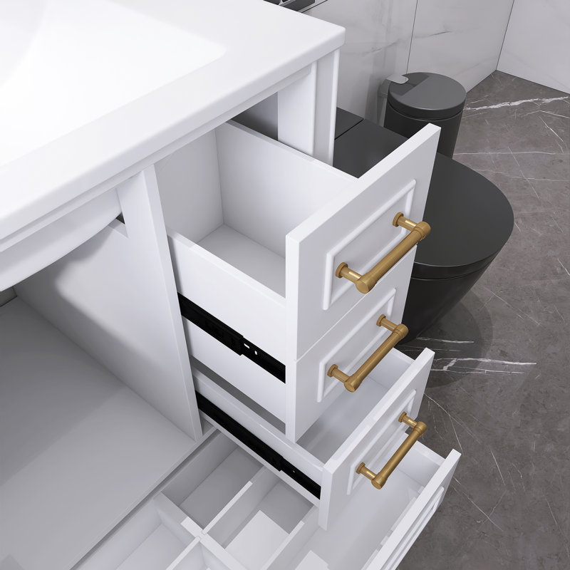 30" Modern Traditional Freestanding Bathroom Vanity Cabinet With Ceramic Basin, White