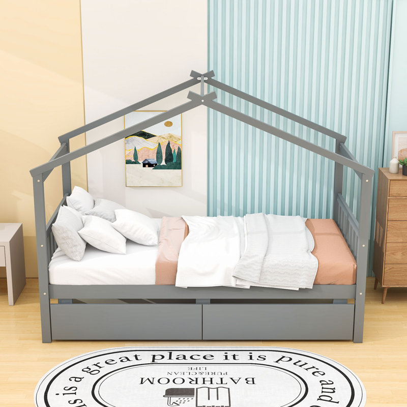 Souris Wood Daybed with 2 Big Drawers, Twin, Gray