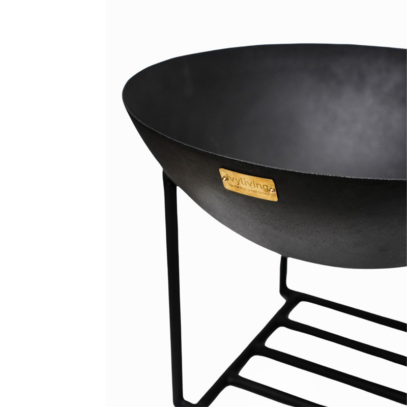 Round Cast Iron Wood Burning Fire Pit, Black