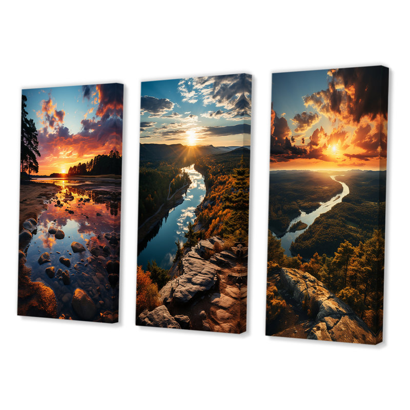 «Sunset In New Jersey Landscape», 3 pièces sur toile, Toile tendue, H 40 po x l 60 po